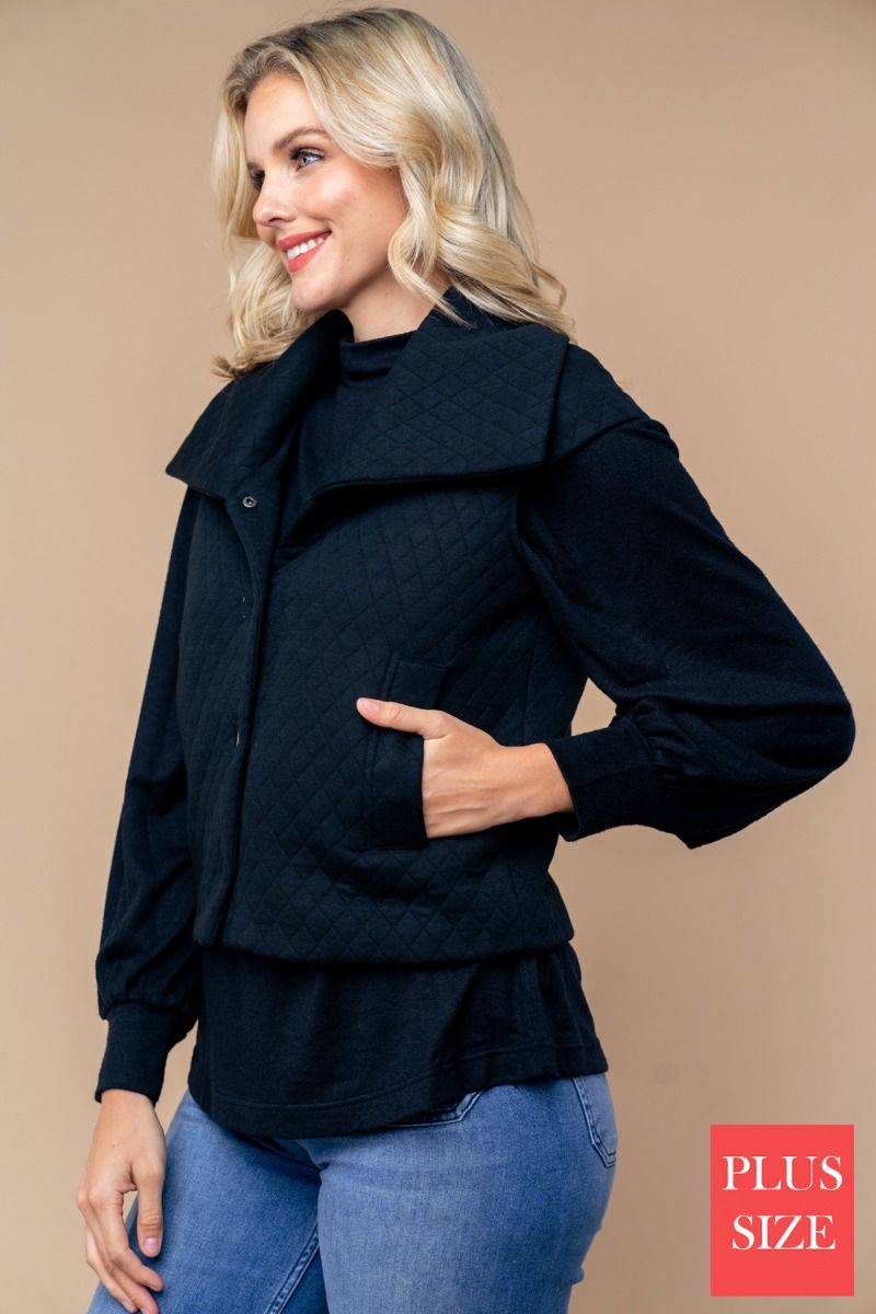 PLUS SIZE SLEEVELESS SOLID BUTTON DOWN VEST