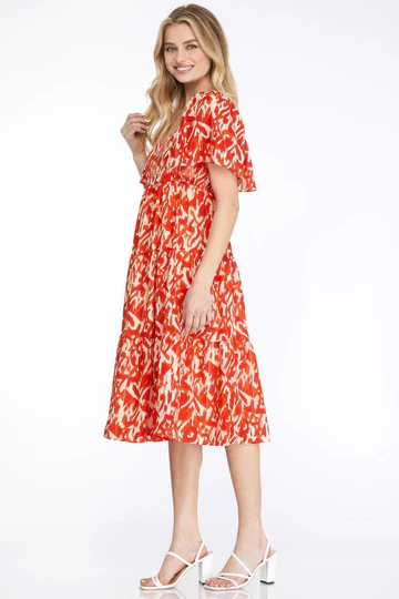 SWEETHART NECK TIERED BACK TIE DETAILD MIDI DRESS