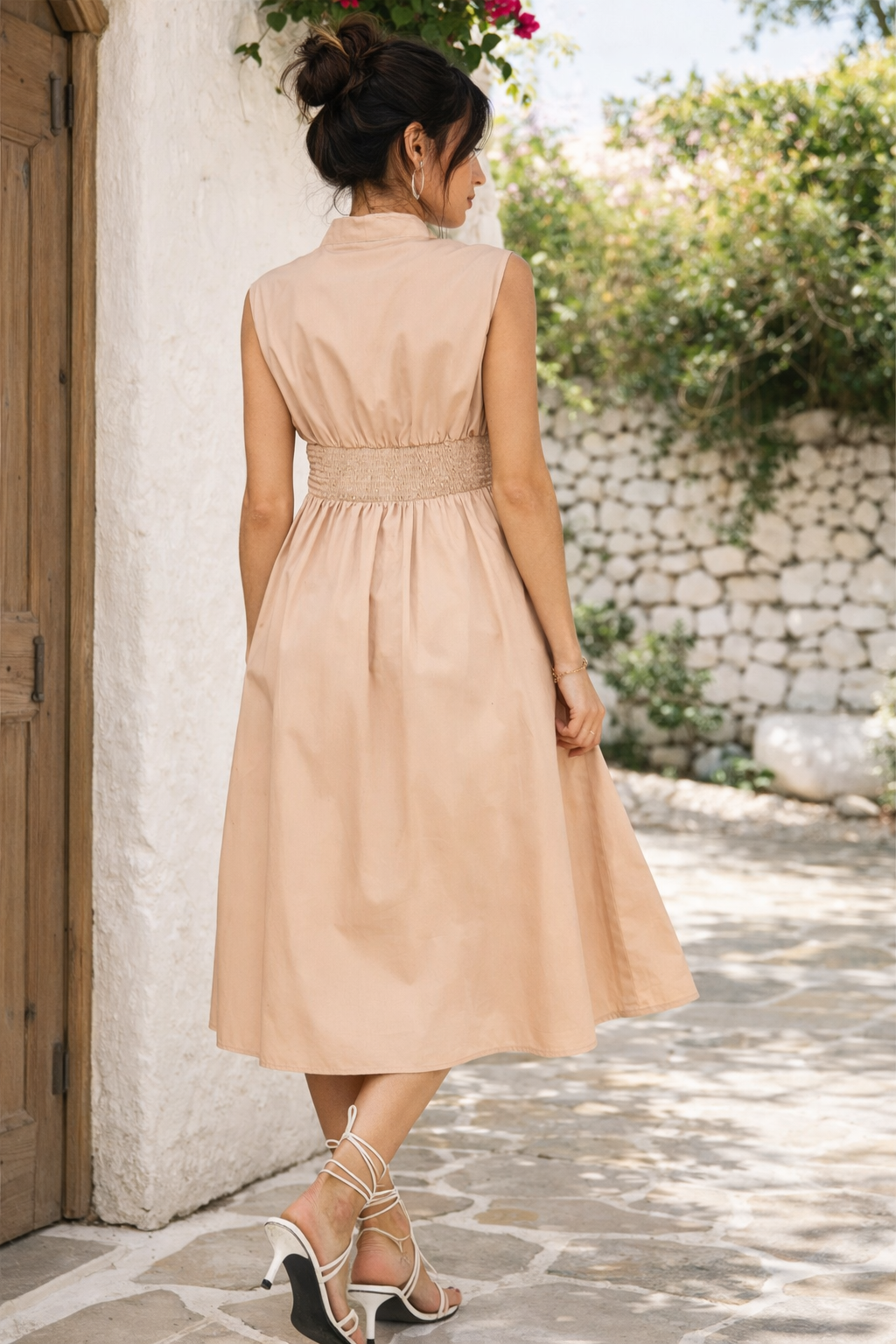 SLEEVELESS WOVEN ZIP UP MIDI DRESS-AVM51341