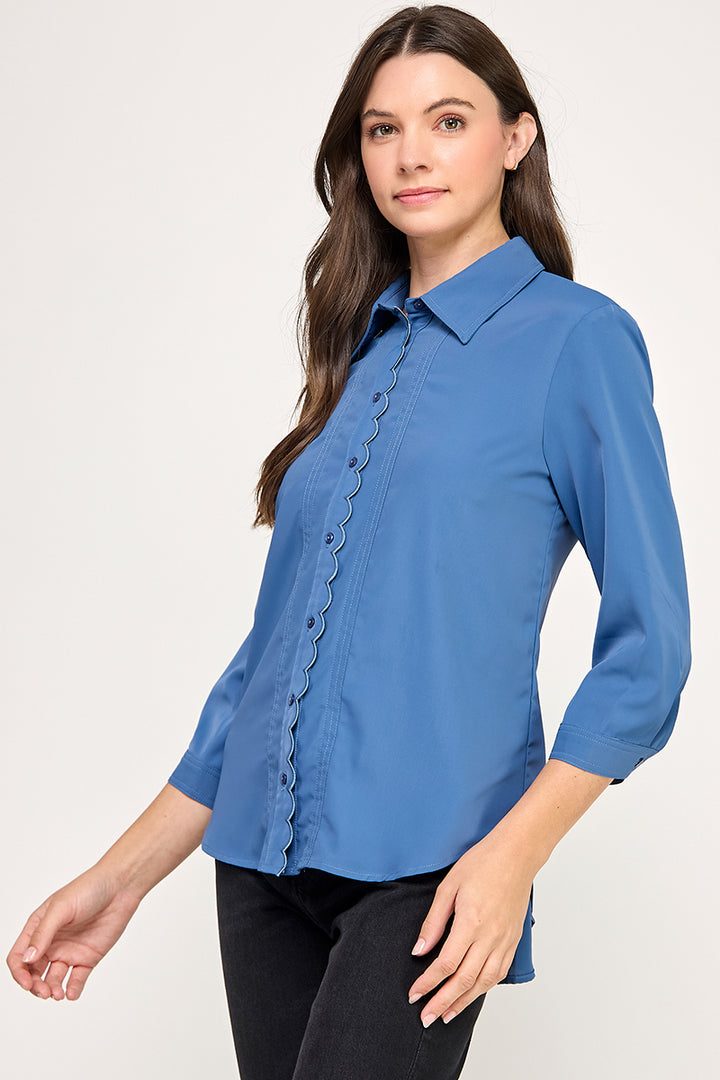 BUTTON DOWN 3/4TH SLEEVE BLOUSE