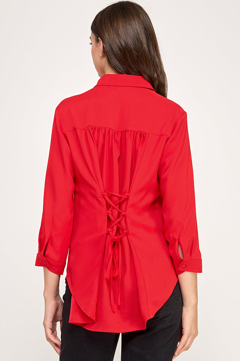 BUTTON DOWN 3/4TH SLEEVE BLOUSE