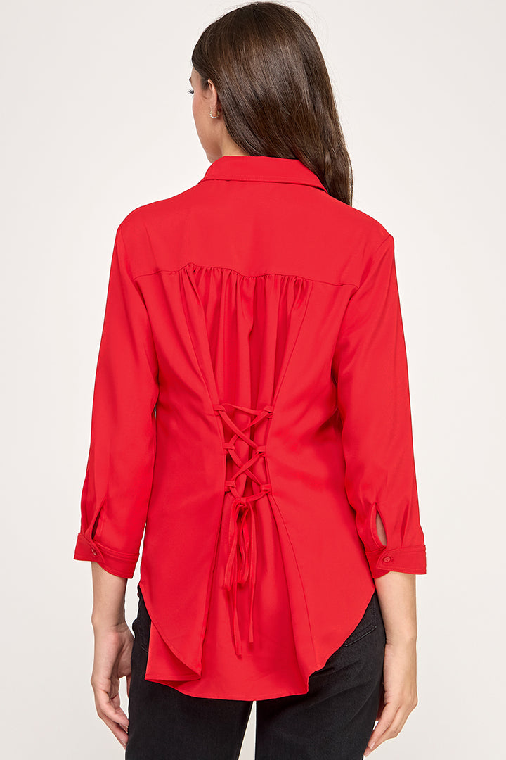 BUTTON DOWN 3/4TH SLEEVE BLOUSE