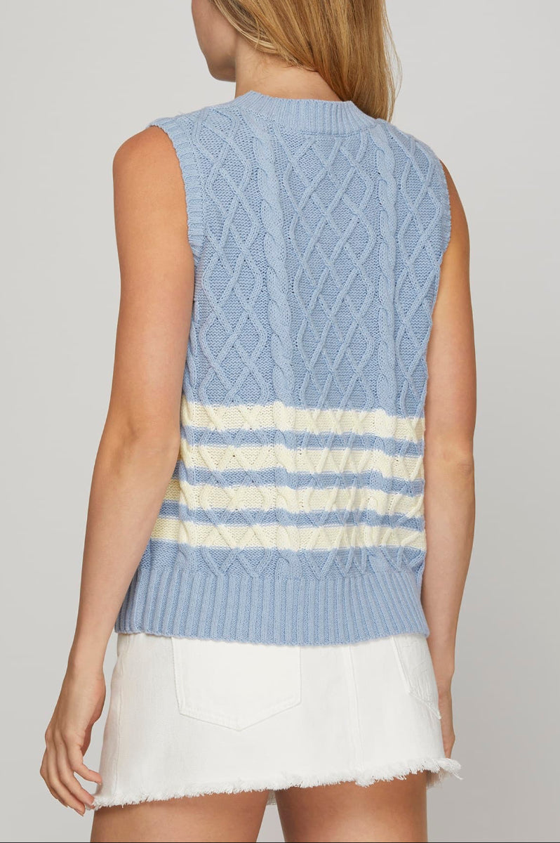 SLEEVELESS STRIPED CABLE KNIT SWEATER VEST-SKSY8127