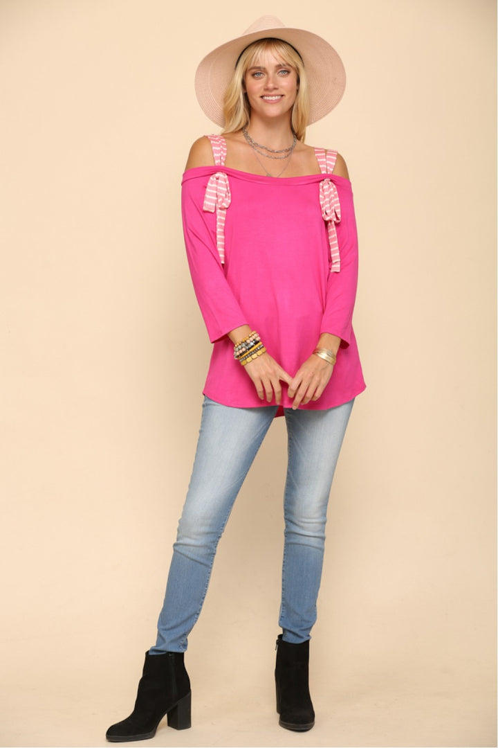 PLUS SIZE STRIPED TIE STRP OFF SHOLDER TOP-CLCT43750