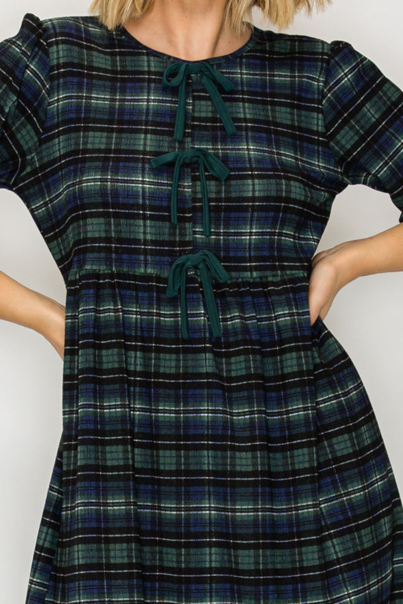 ELEGANT PLAID MIDI DRESS FEATURING A FLATTERING EMPIRE SHVL5954-5