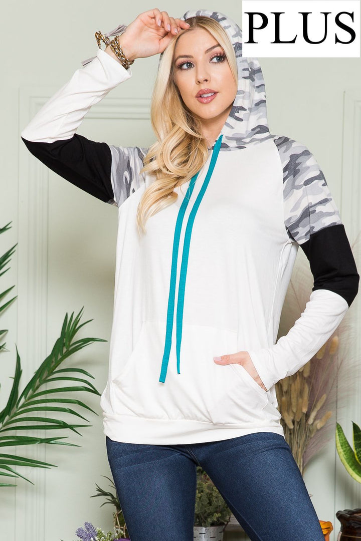 PLUS CAMO AND COLOR BLOCK CONTRAST HOODY-CLCT33668B-PL