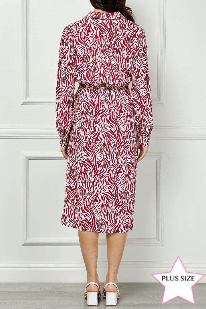 LONG SLEEVE PLUS SIZE DRESS WITH FAUX WRAP