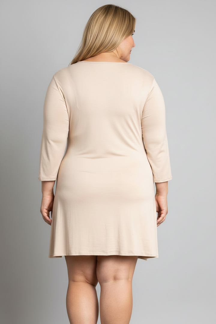 SELF-TIE FRONT LONG SLEEVES PLUS SIZE MINI DRESS D1060