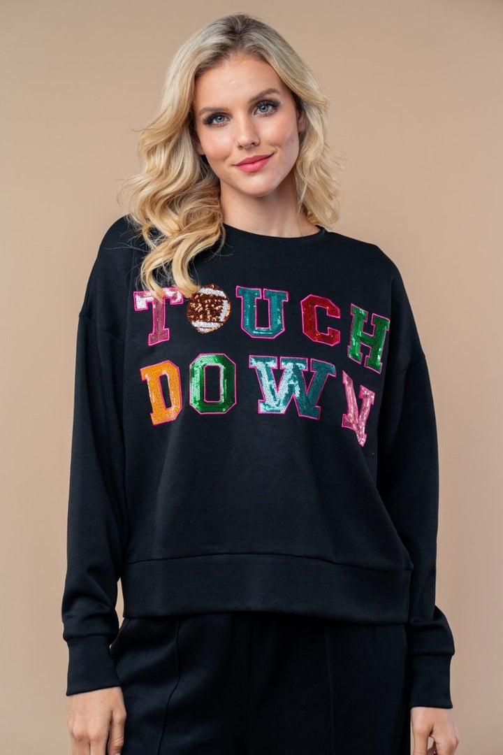 LONG SLEEVE SEQUIN GRAPHIC PULLOVER SWEATSHIRT