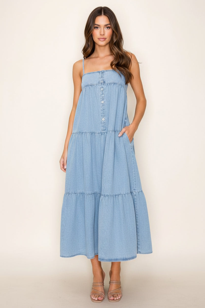 SQUARE NECK DENIM MAXI DRESS WBD90759XL