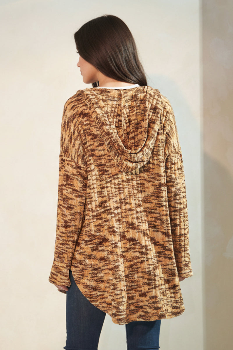 LONG SLEEVE MULTI COLOR KNIT HOODIE OPEN CARDIGAN HMSJ1032-30