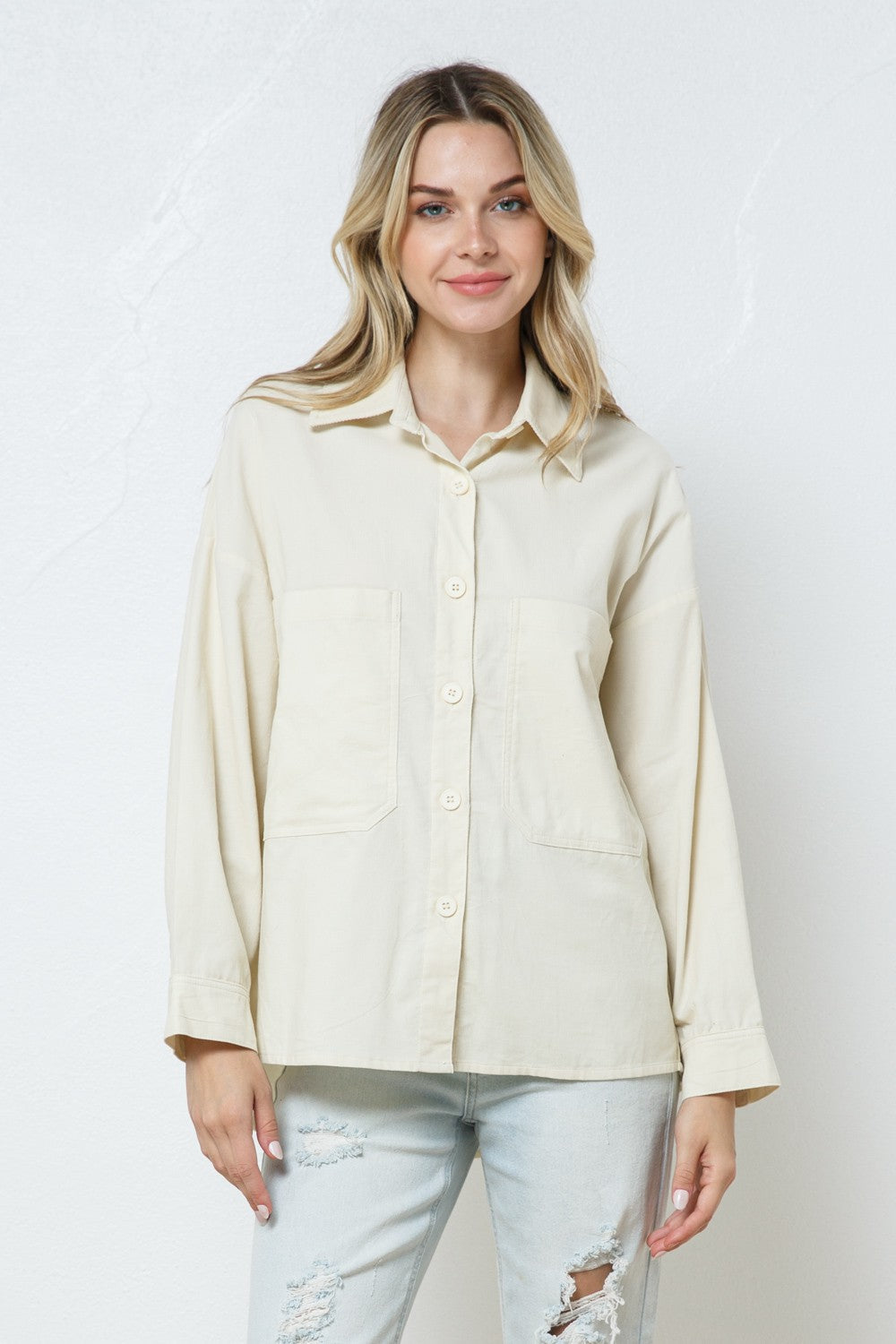 HEATHER GREY COTTON COLLARED PATCH POCKET SHIRT TOP T7649