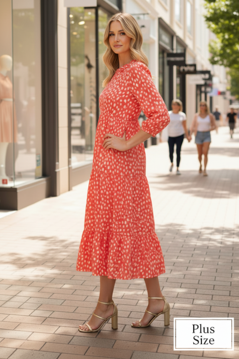 PLUS SIZE RELAXED EMPIRE WAIST FLOWY MIDI DRESS SHVL6089-A