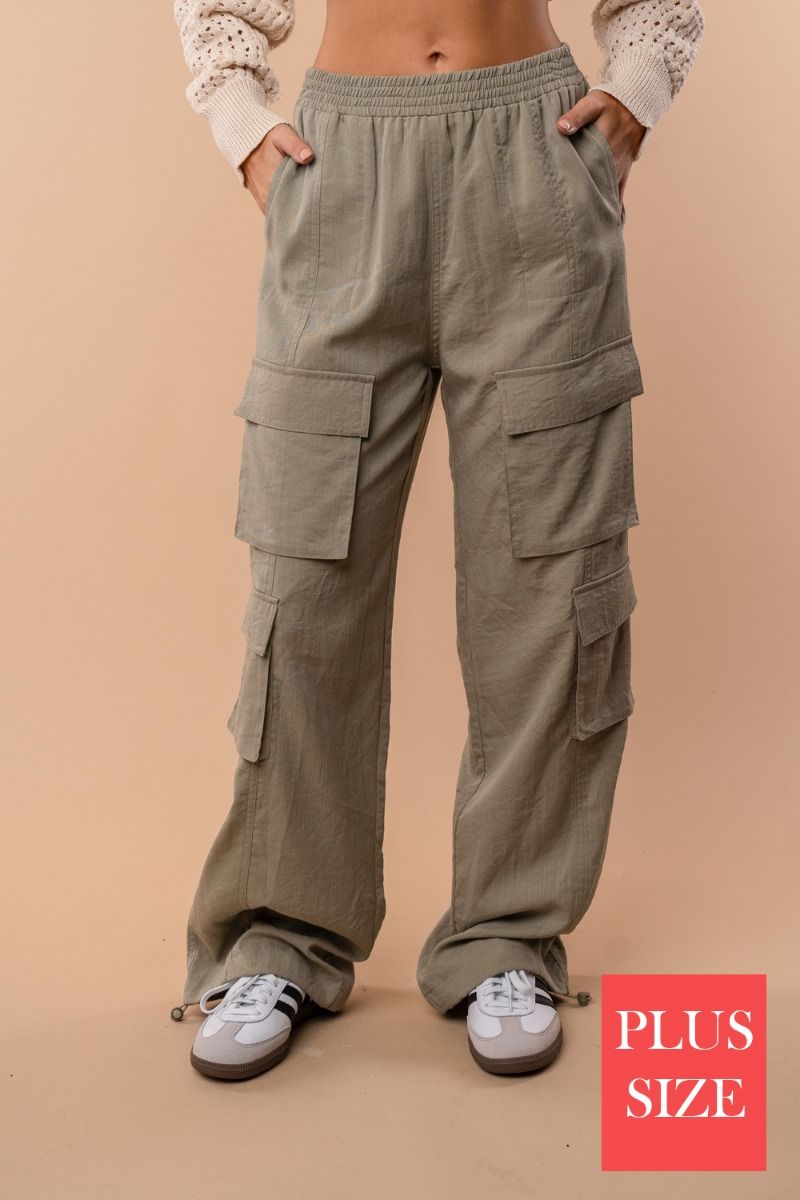 PLUS SIZE HIGH-WAISTED SOLID CARGO PANTS