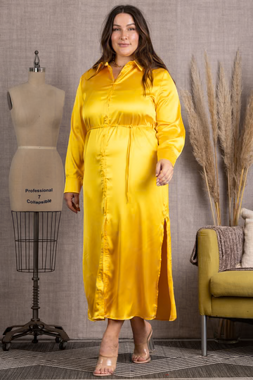 IVORY BUTTON DOWN LONG SLEEVES PLUS SIZE MAXI DRESS-M51743WX
