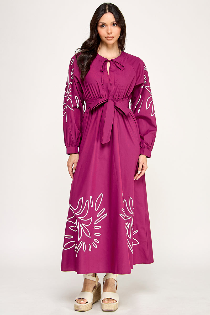 LONG SEEVE MAXI EMBROIDERED DRESS