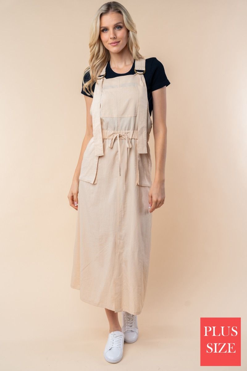 SLEEVELESS SOLID KNIT PLUS SIZE OVERALL DRESS