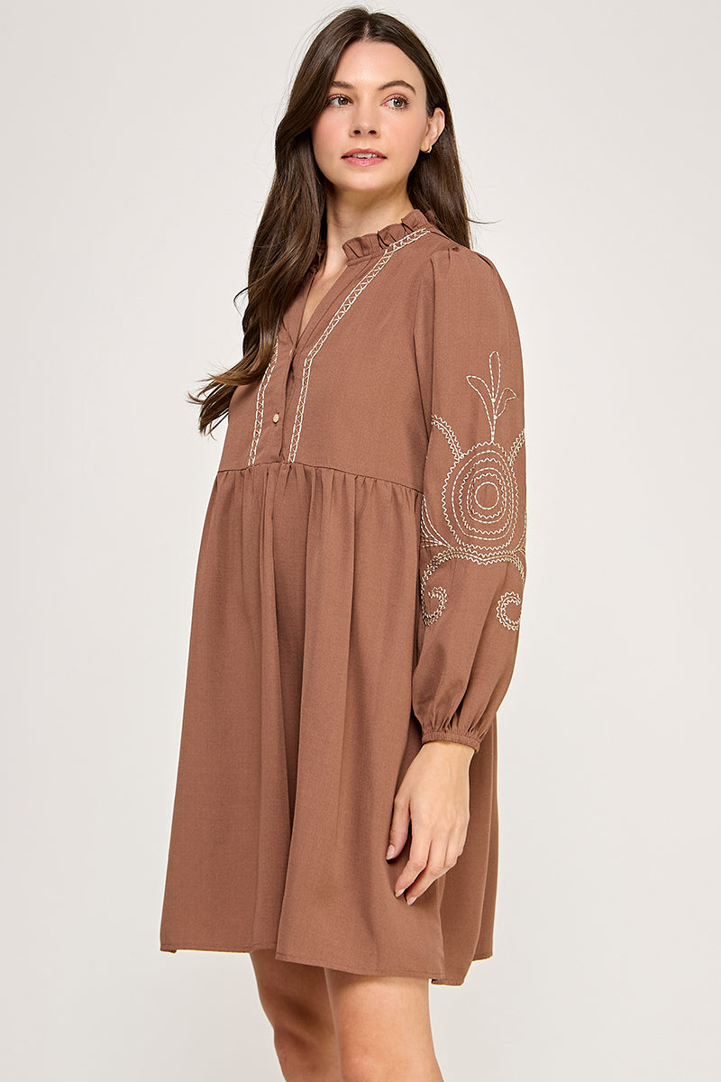 EMBROIDERED LONG SLEEVE DRESS