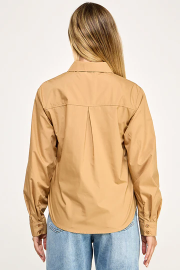 OLIVE COLLARED FRONT BUTTON DOWN LONG SLEEVES TOP AV51158W