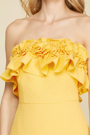 HOT PINK RUFFLED DETAIL TEXTURED SLEEVELESS WOVEN MINI DRESS