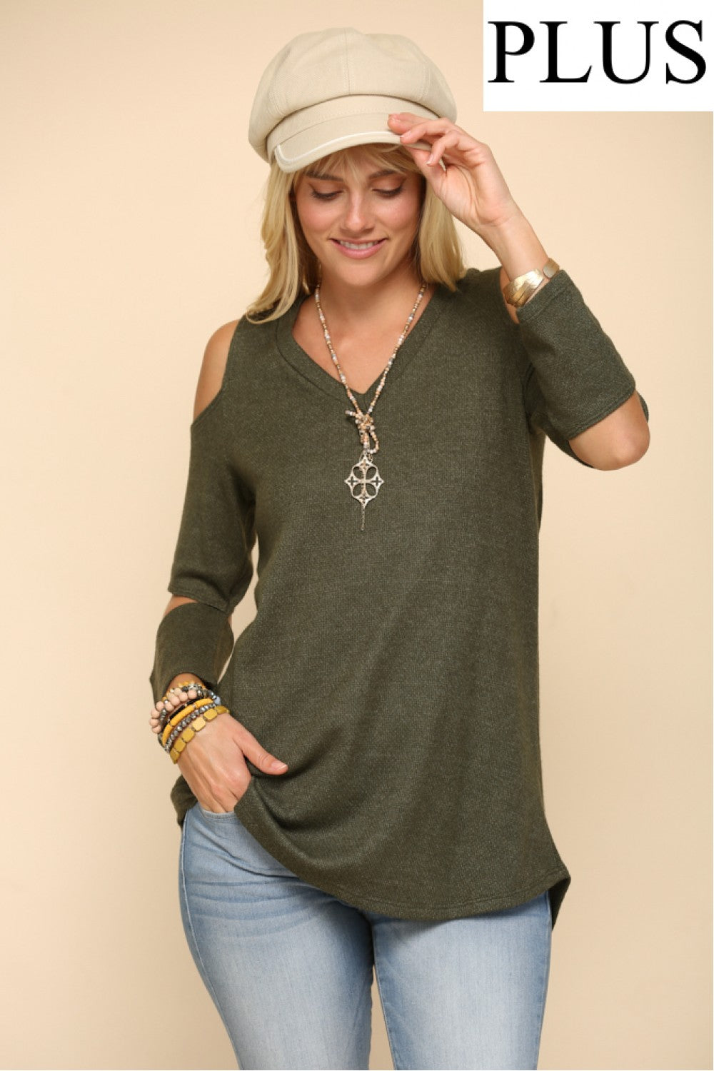 PLUS SIZE CUT OUT V-NECK TOP