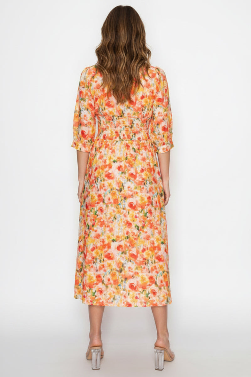 FLORAL MIDI DRESS DESIGNED WITH A COLLARED-SHD1030