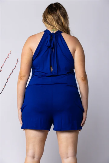 MAGENTA HALTER NECK SIDE POCKETS PLUS SIZE ROMPER-SP1013SX