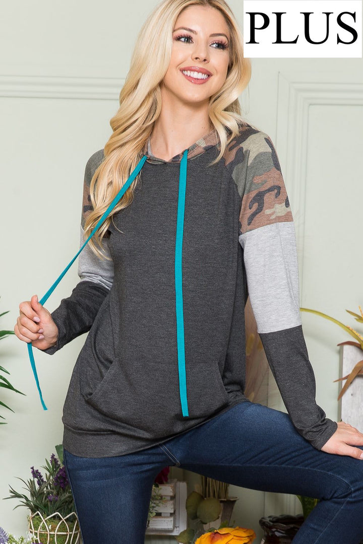 PLUS CAMO AND COLOR BLOCK CONTRAST HOODY-CLCT33668B-PL