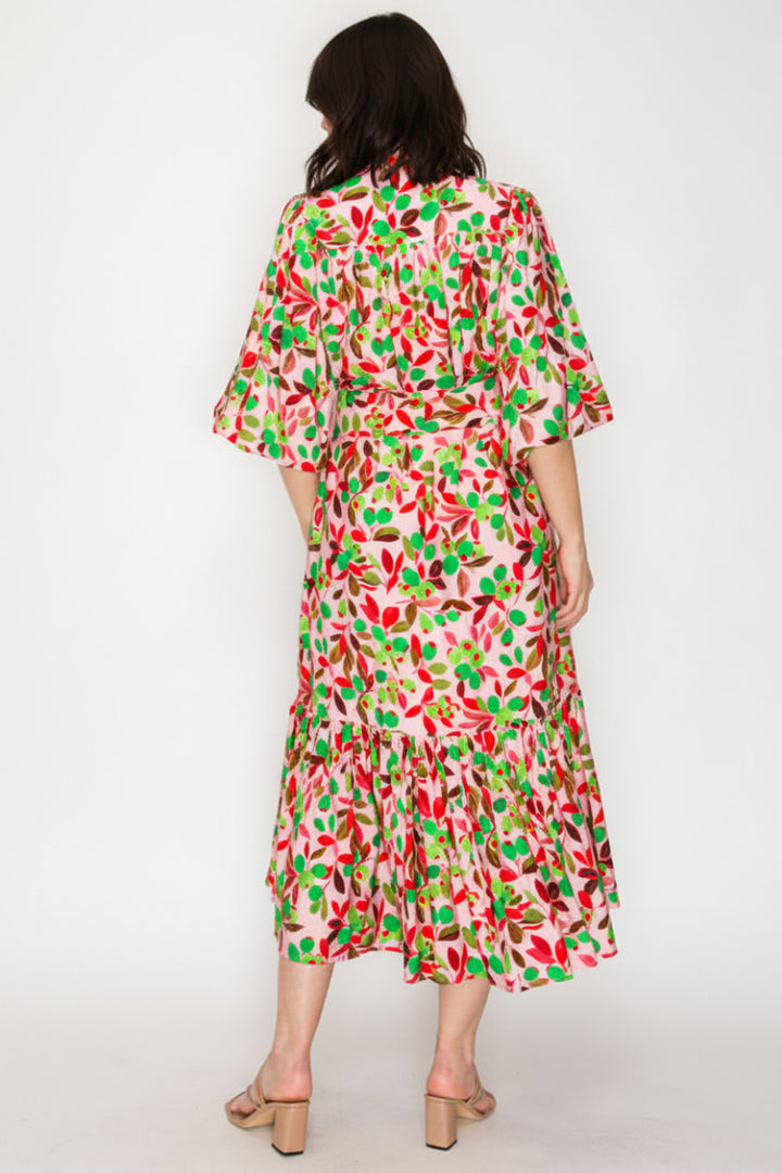 PLUS SIZE TIERED MIDI DRESS WITH A COLLARED BUTTON FRONT-SLD1041