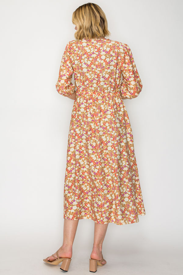 PLUS SIZE FLORAL BOHO MIDI DRESS WITH SIDE POCKETS