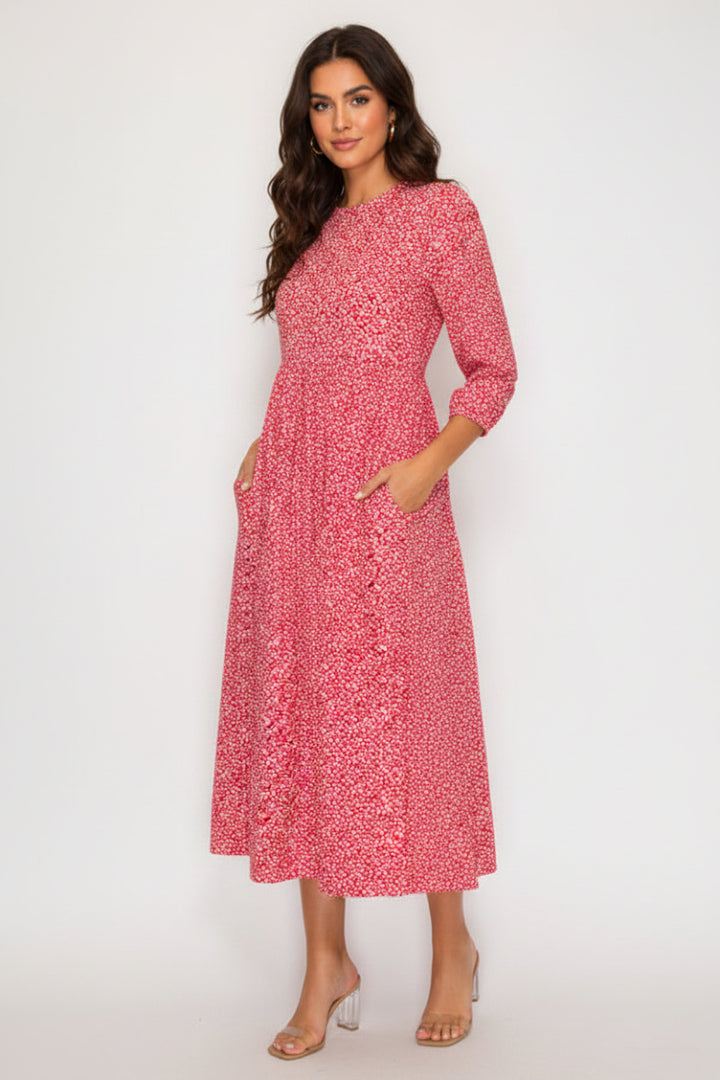 PLUS SIZE ROUND NECKLINE FLOWY MIDI DRESS -SHVL5954