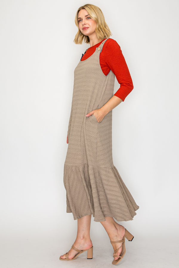 PLUS SIZE JUMPER DRESS FEATURING BUTTON STRAP DETAILS
