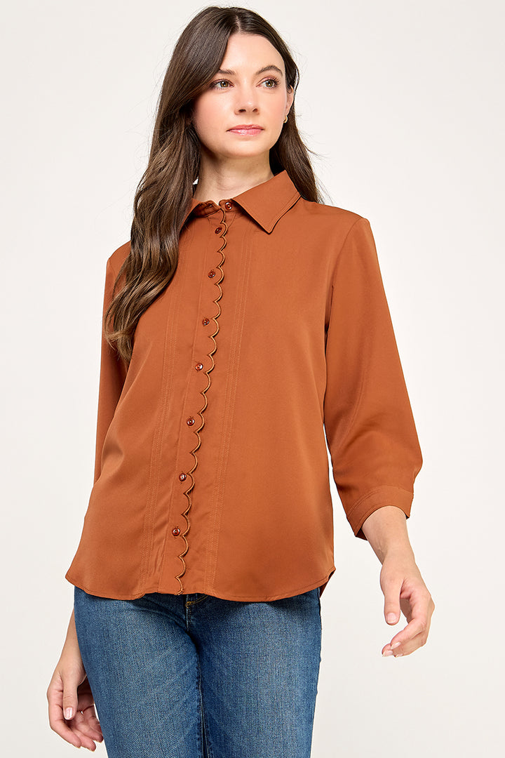 BUTTON DOWN 3/4TH SLEEVE BLOUSE