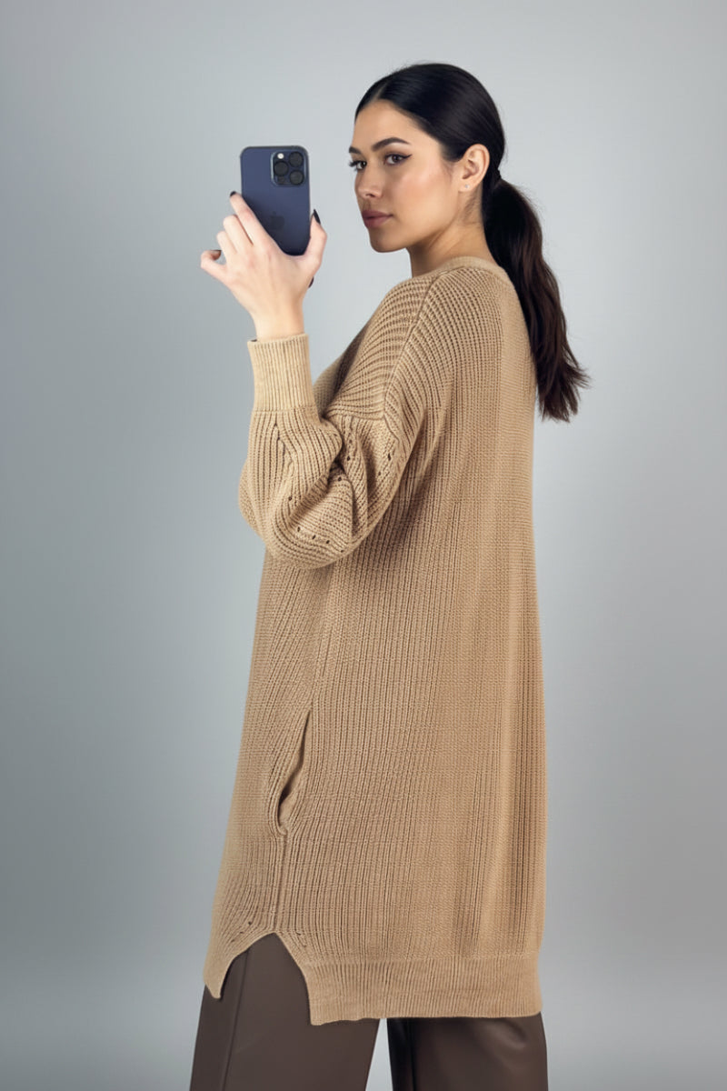 LONG SLEEVE SOLID KNIT CARDIGAN-WBT10400XL