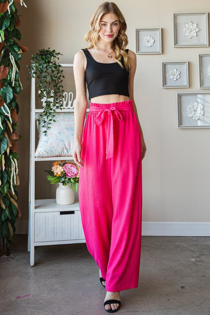 PLUS-SOLID CASUAL PANTS WITH PAPERBAG WAISTBAND