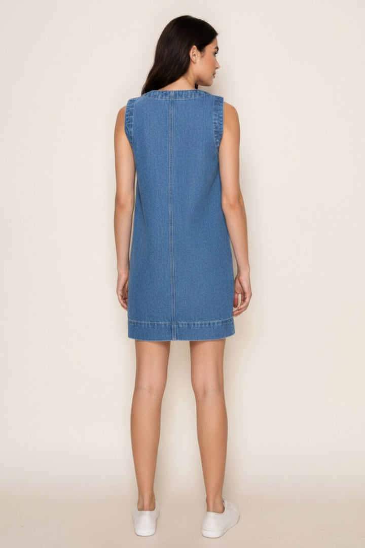 SLEEVELESS BUTTON DOWN DENIM MINI DRESS WBD90794XL