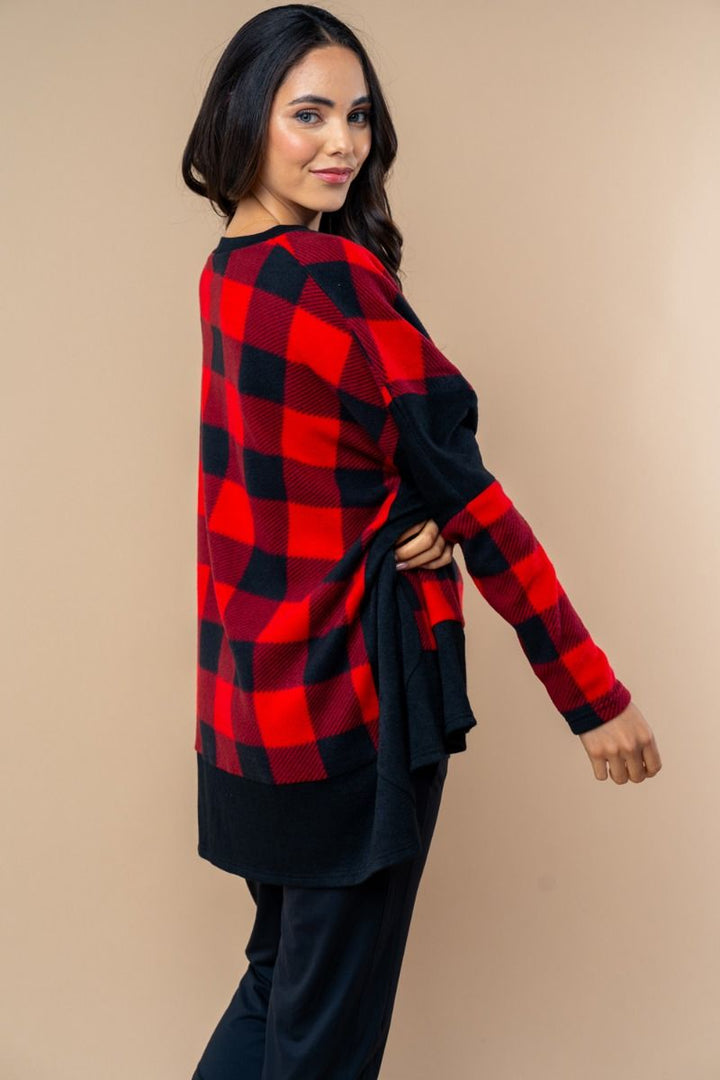 LONG SLEEVE PLUS SIZE CHECK KNIT TOP-T25702P