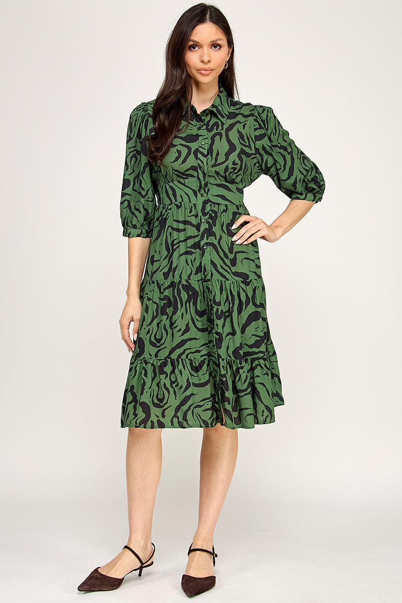 COLLARED BUTTON DOWN MIDI DRESS