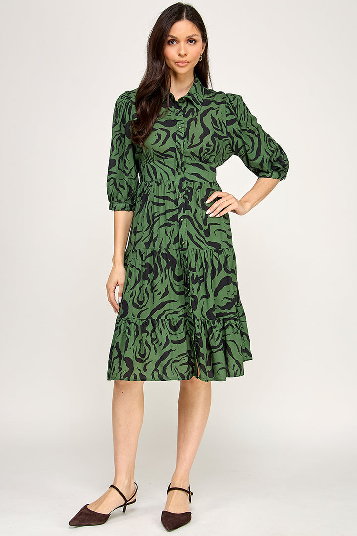 COLLARED BUTTON DOWN MIDI DRESS