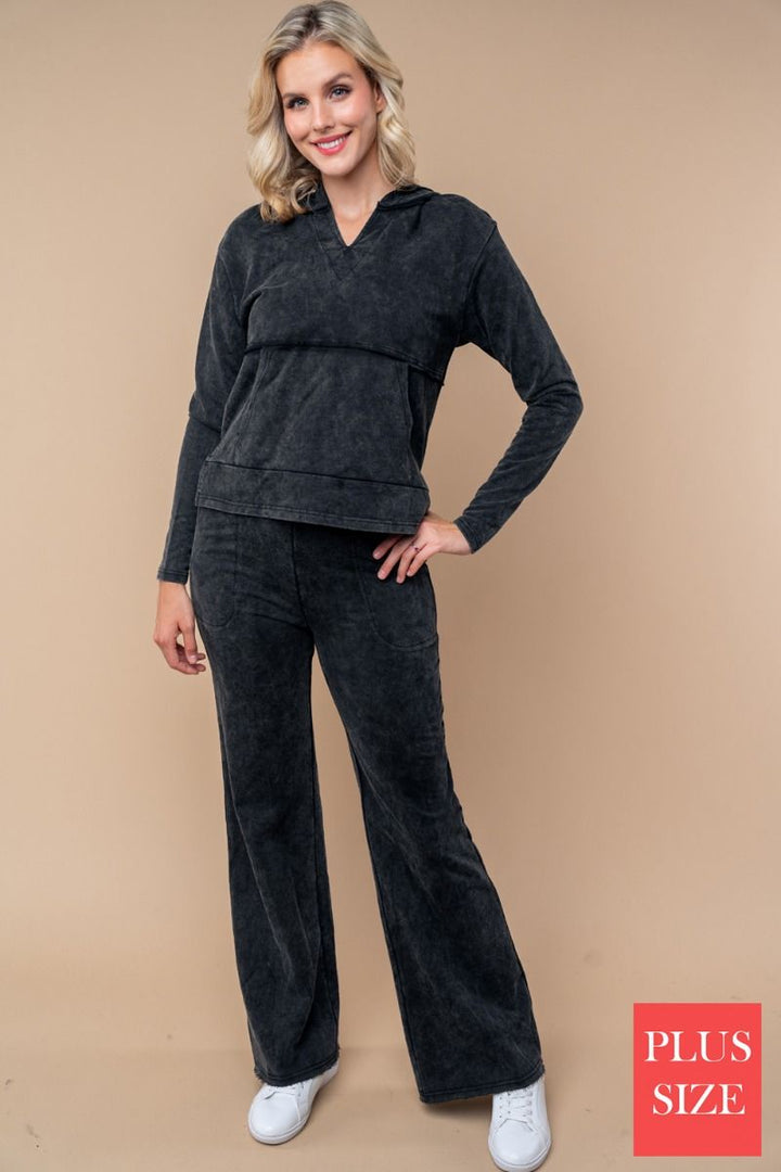 HOODY LONG SLEEVE SOLID KNIT PLUS SIZE TOP