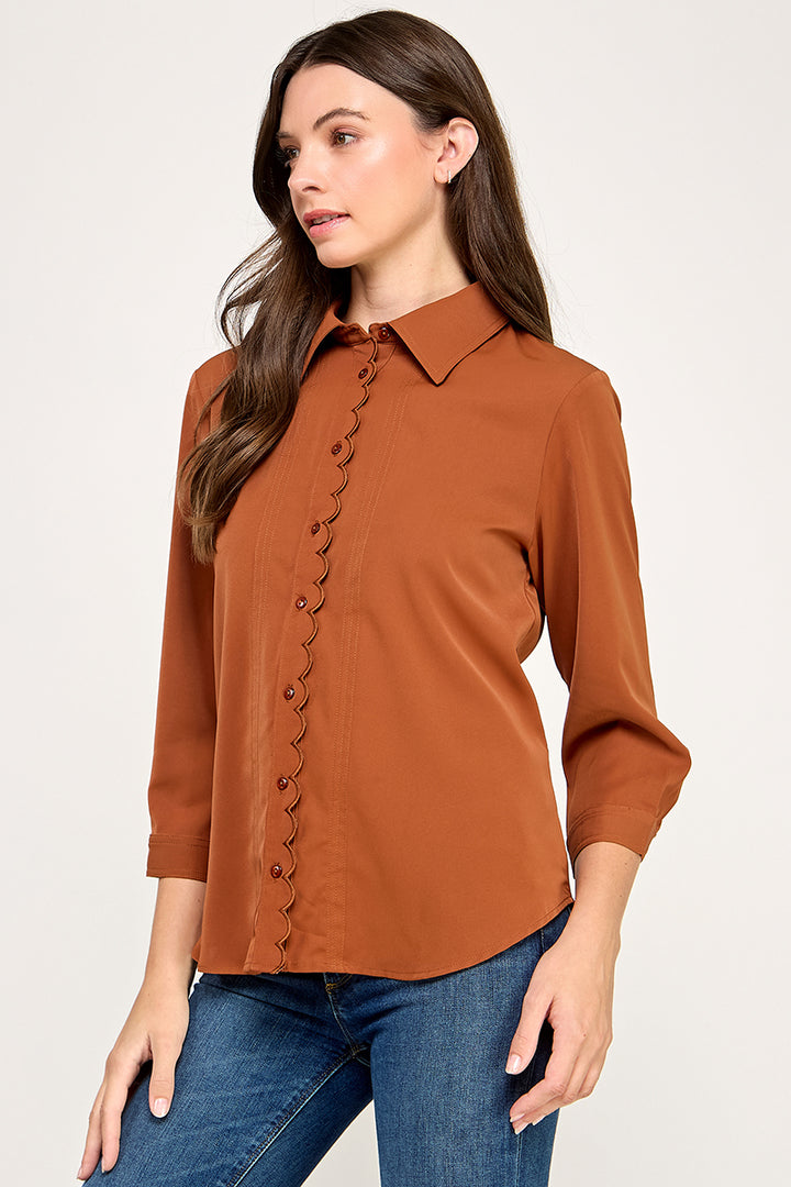 BUTTON DOWN 3/4TH SLEEVE BLOUSE
