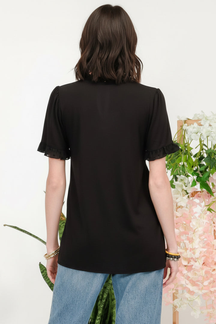 SOLID TOP WITH RUFFLE CHIFFON SLEEVE DETAIL-CLCT43791