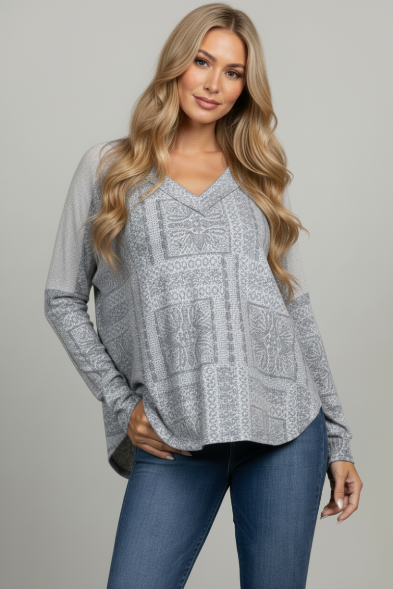 RUST PAISLEY PRINT LONG SLEEVES TOP-TJ10169PD-