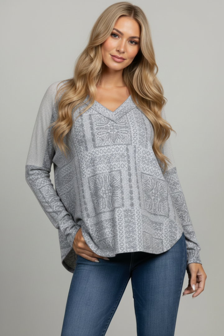 RUST PAISLEY PRINT LONG SLEEVES TOP-TJ10169PD-