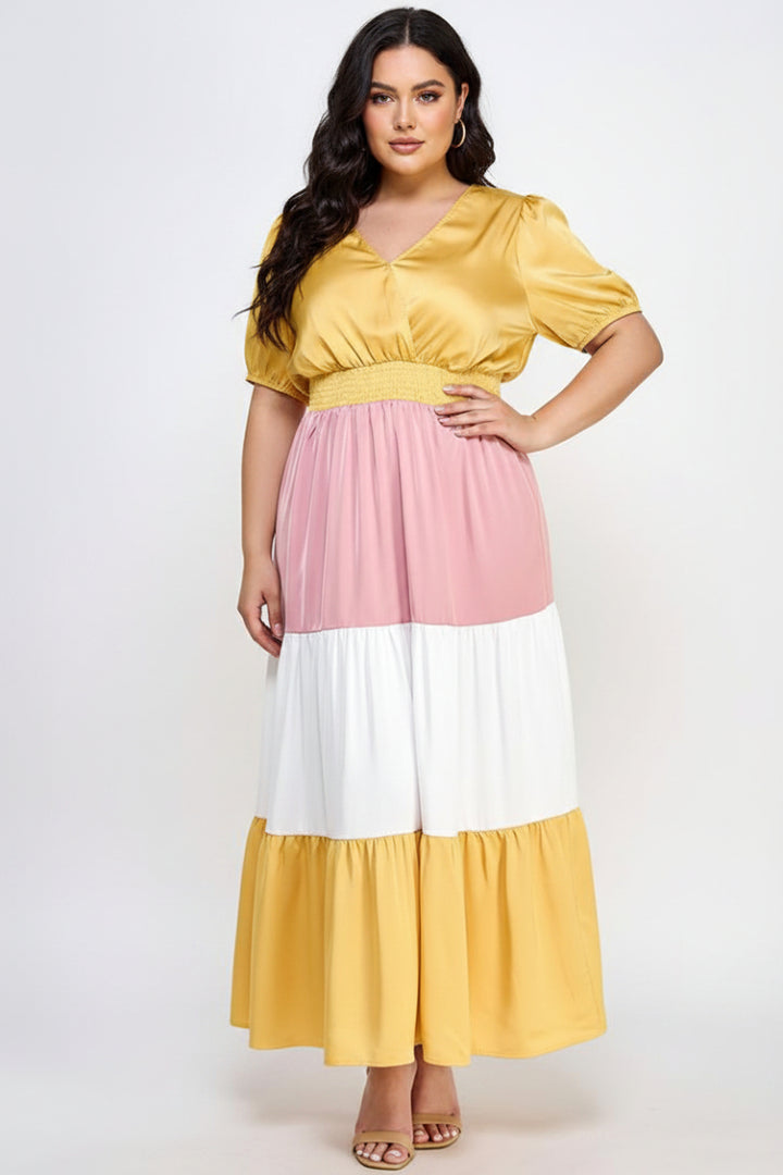 PLUS SIZE COLOR BLOCK MAXI DRESS