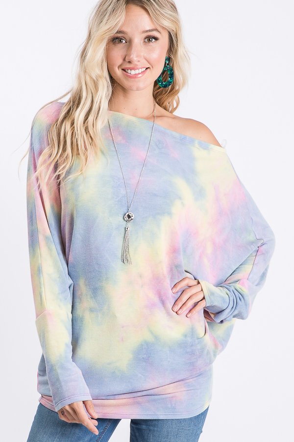 TIE DYE PRINT PLUS SIZE TOP  HMST1371-51