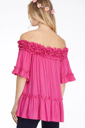 RUFFLED OFF SHOULDER TIERED TOP SKSY6273
