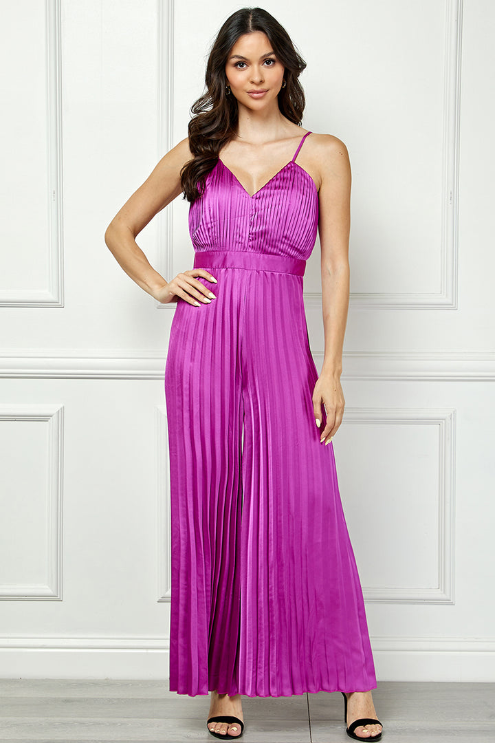 SATIN PLEATED WIDE LEG JUMPSUIT