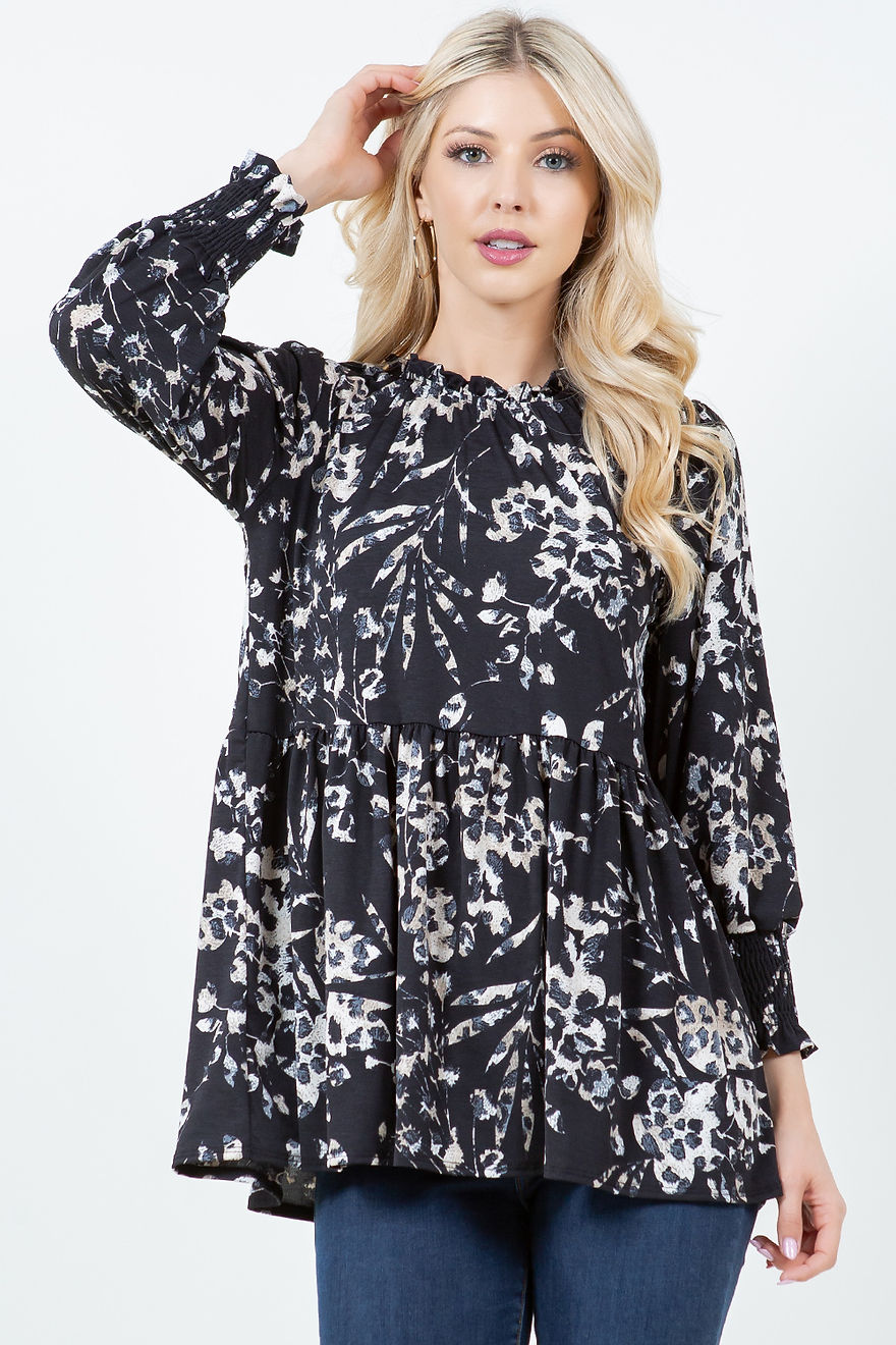 PLUS SIZE CREW NECK FLORAL TUNIC TOP