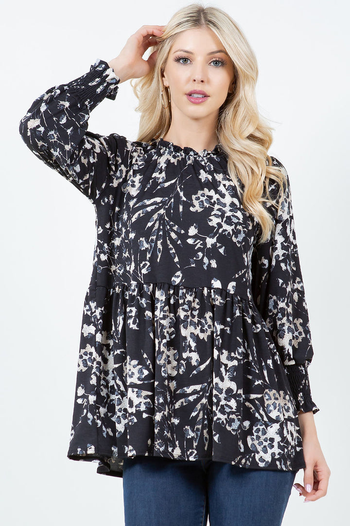 PLUS SIZE CREW NECK FLORAL TUNIC TOP